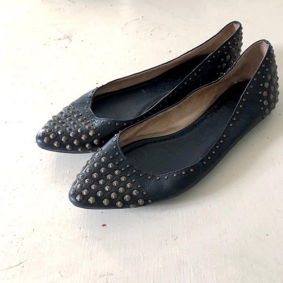 Black Frye Studded Pointy Toe Ballet Flats - Picture 1 of 4